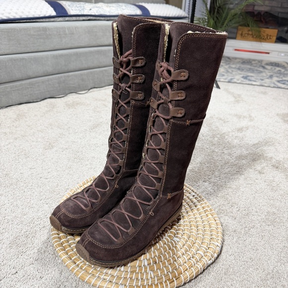Timberland Shoes - Timberland Y2K Moorland Hollace Tall Brown Suede Lace-Up Boots Sherpa Lined 7.5M